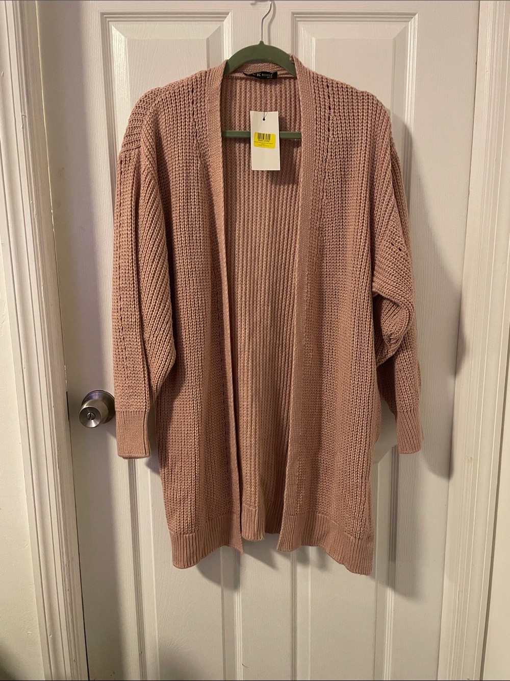 Open-Front Dusty Rose Knit Cardigan Sweater